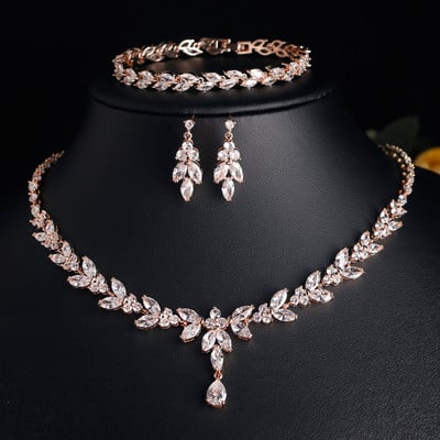 Set de bijuterii pentru cercei cu frunze rafinate Uilz pentru femei Accesorii pentru petrecerea de nunta Cercei cu zirconiu Seturi de colier cadou pentru mireasa