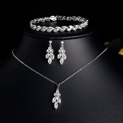 Set de bijuterii pentru cercei cu frunze rafinate Uilz pentru femei Accesorii pentru petrecerea de nunta Cercei cu zirconiu Seturi de colier cadou pentru mireasa