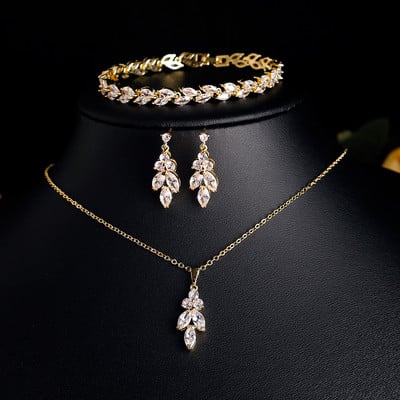 Set de bijuterii pentru cercei cu frunze rafinate Uilz pentru femei Accesorii pentru petrecerea de nunta Cercei cu zirconiu Seturi de colier cadou pentru mireasa