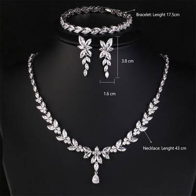 Set de bijuterii pentru cercei cu frunze rafinate Uilz pentru femei Accesorii pentru petrecerea de nunta Cercei cu zirconiu Seturi de colier cadou pentru mireasa