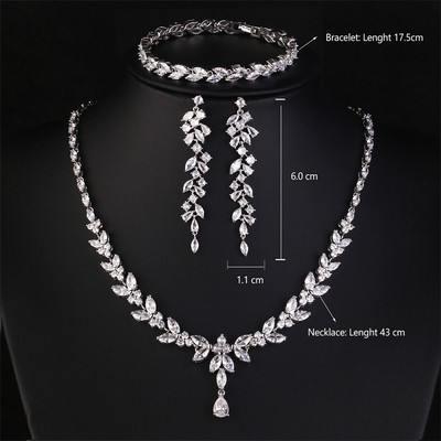 Set de bijuterii pentru cercei cu frunze rafinate Uilz pentru femei Accesorii pentru petrecerea de nunta Cercei cu zirconiu Seturi de colier cadou pentru mireasa