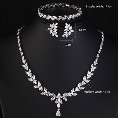 Set de bijuterii pentru cercei cu frunze rafinate Uilz pentru femei Accesorii pentru petrecerea de nunta Cercei cu zirconiu Seturi de colier cadou pentru mireasa