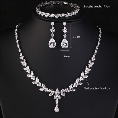 Set de bijuterii pentru cercei cu frunze rafinate Uilz pentru femei Accesorii pentru petrecerea de nunta Cercei cu zirconiu Seturi de colier cadou pentru mireasa