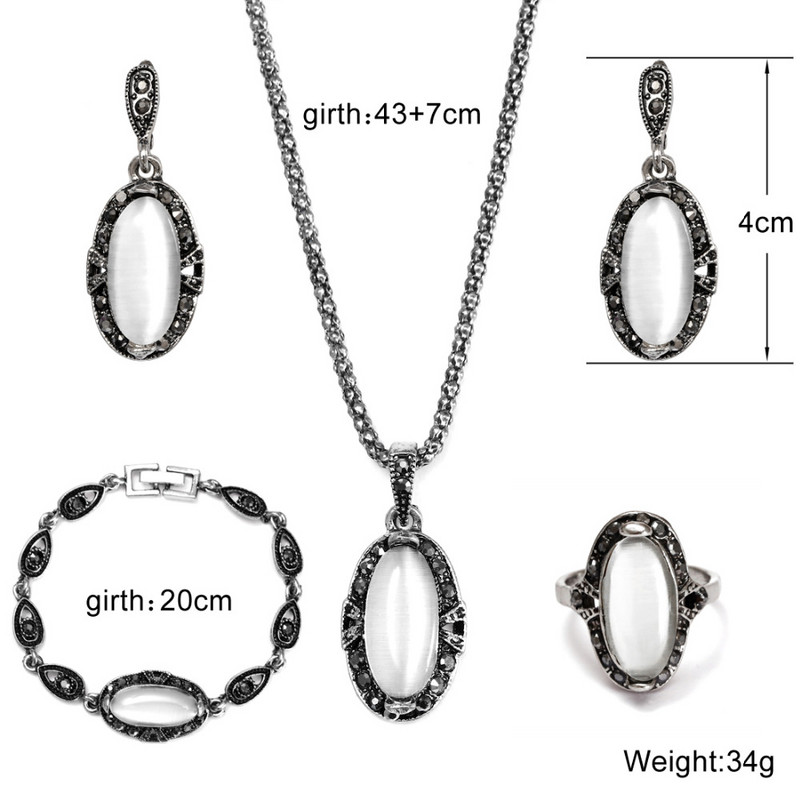 ZOSHI 4db Vintage opál kő ékszer szett divat medál nyaklánc szett antik ékszer parti jelmez menyasszonyi ékszer készletek