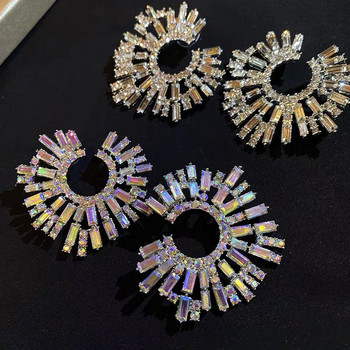 Луксозни преувеличени кристални обеци, голям кръг, цвете, лъскави обеци с кристали за жени Модерни модни бижута за 2022 г.