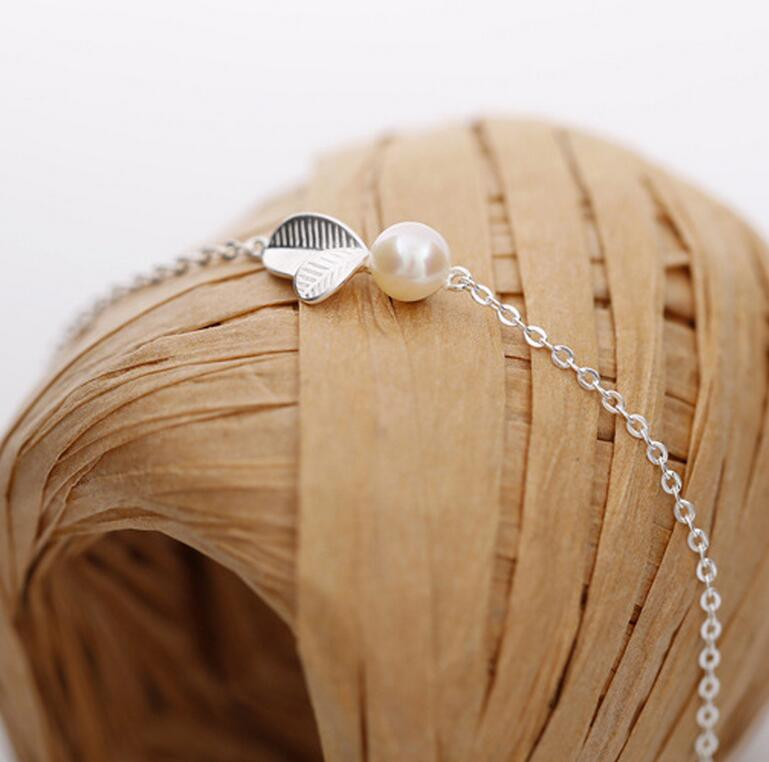 ANENJERY Sidabro spalvos Sweet Bud Leaf imituoti perlų karoliai + auskarai + apyrankė moterims papuošalų rinkiniai korėjietiški papuošalai