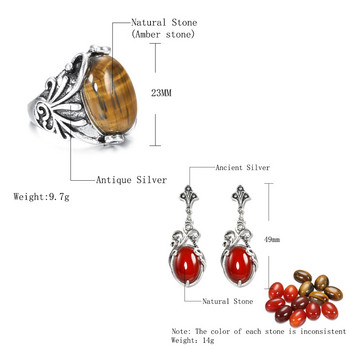 Kinel 2020 New Boho Natural Stone Ring Earring for Women Tibetan Silver Beach Party Indian Bride Ring Wedding Jewelry Sets