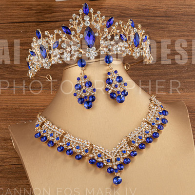 KMVEXO Seturi superbe de bijuterii de mireasă din cristal pentru femei, la modă, diademe, cercei, colier, coroană, nuntă, set de bijuterii Dubai