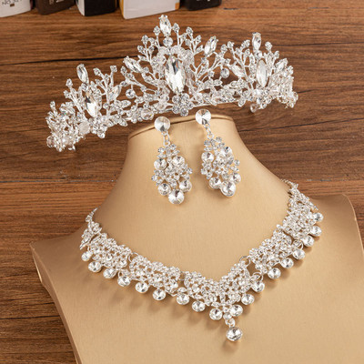 KMVEXO Seturi superbe de bijuterii de mireasă din cristal pentru femei, la modă, diademe, cercei, colier, coroană, nuntă, set de bijuterii Dubai