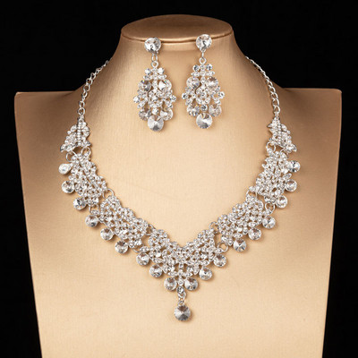 KMVEXO Seturi superbe de bijuterii de mireasă din cristal pentru femei, la modă, diademe, cercei, colier, coroană, nuntă, set de bijuterii Dubai