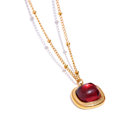 Yhpup kvadratiniai raudoni mėlyni krištoliniai auskarai pakabukai karoliai iš nerūdijančio plieno papuošalų rinkiniai moterims mada Prancūzija žavesys Joyas