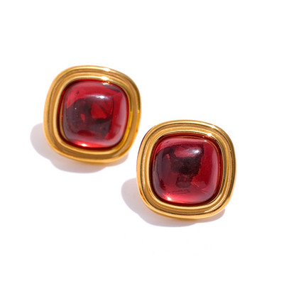 Yhpup kvadratiniai raudoni mėlyni krištoliniai auskarai pakabukai karoliai iš nerūdijančio plieno papuošalų rinkiniai moterims mada Prancūzija žavesys Joyas