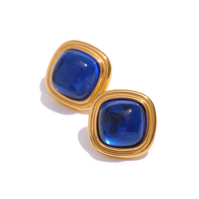 Yhpup kvadratiniai raudoni mėlyni krištoliniai auskarai pakabukai karoliai iš nerūdijančio plieno papuošalų rinkiniai moterims mada Prancūzija žavesys Joyas