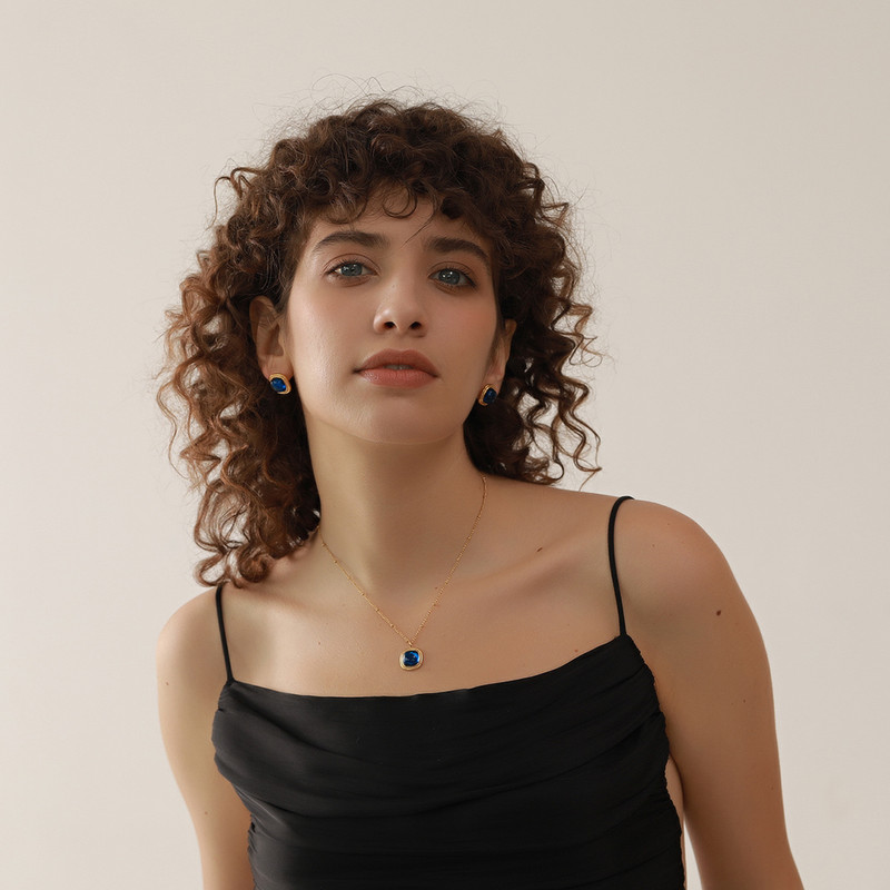 Yhpup kvadratiniai raudoni mėlyni krištoliniai auskarai pakabukai karoliai iš nerūdijančio plieno papuošalų rinkiniai moterims mada Prancūzija žavesys Joyas