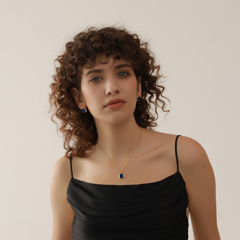 Yhpup kvadratiniai raudoni mėlyni krištoliniai auskarai pakabukai karoliai iš nerūdijančio plieno papuošalų rinkiniai moterims mada Prancūzija žavesys Joyas