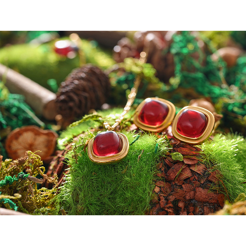 Yhpup kvadratiniai raudoni mėlyni krištoliniai auskarai pakabukai karoliai iš nerūdijančio plieno papuošalų rinkiniai moterims mada Prancūzija žavesys Joyas