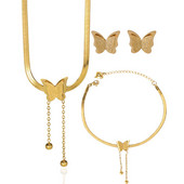 316L rozsdamentes acél előkelő ékszer matt 2 rétegű Butterfly Choker Charms Snake Bone női ékszer szett