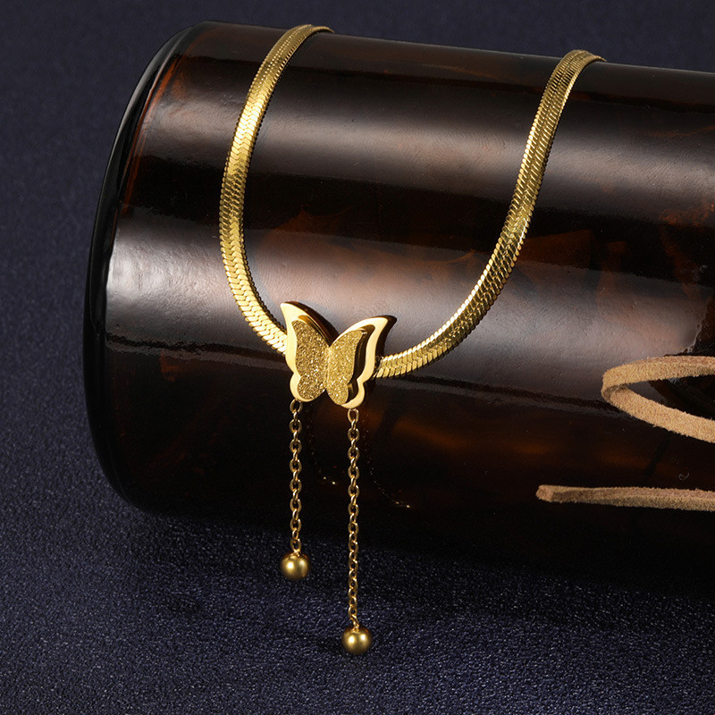 316L rozsdamentes acél előkelő ékszer matt 2 rétegű Butterfly Choker Charms Snake Bone női ékszer szett