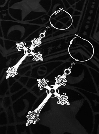 Готически черен кръст Гранат и кристален полилей Обеци Големи изразителни бижута Trad Goth Witchy Модни дамски подаръци Средновековни