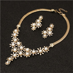 ZOSHI Fashion Seturi de bijuterii cu perle pentru femei Set de bijuterii din margele africane, placat cu aur, cristal de nunta, colier Dubai, bijuterii