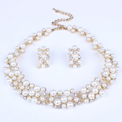 ZOSHI Fashion Seturi de bijuterii cu perle pentru femei Set de bijuterii din margele africane, placat cu aur, cristal de nunta, colier Dubai, bijuterii