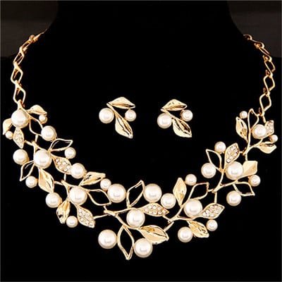 ZOSHI Fashion Seturi de bijuterii cu perle pentru femei Set de bijuterii din margele africane, placat cu aur, cristal de nunta, colier Dubai, bijuterii