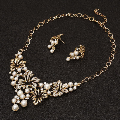 ZOSHI Fashion Seturi de bijuterii cu perle pentru femei Set de bijuterii din margele africane, placat cu aur, cristal de nunta, colier Dubai, bijuterii