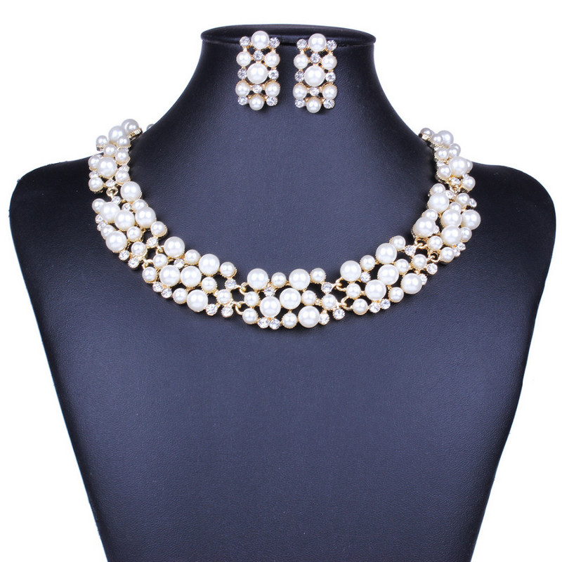 ZOSHI Fashion Seturi de bijuterii cu perle pentru femei Set de bijuterii din margele africane, placat cu aur, cristal de nunta, colier Dubai, bijuterii