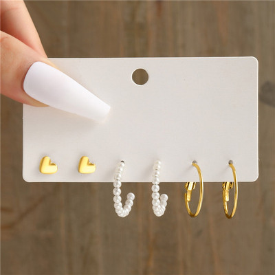 Hõbedase värvi pärliga keerdkõrvarõngaste komplekt naistele Ehted pendientes Vintage ringjoonega geomeetrilised rippuvad kõrvarõngad trendikad kingitused