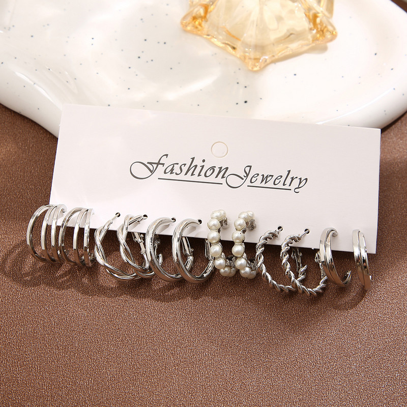 Srebrne boje biserne uvijene kolutiće naušnice set za žene nakit pendientes vintage kružne geometrijske viseće naušnice trendi darovi