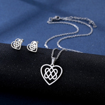 Комплекти бижута от неръждаема стомана Heart Shape Branch Goose Love Knot Колиета и обеци Комплект Infinity Pendant Studs Dropshipping