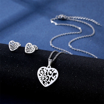 Комплекти бижута от неръждаема стомана Heart Shape Branch Goose Love Knot Колиета и обеци Комплект Infinity Pendant Studs Dropshipping