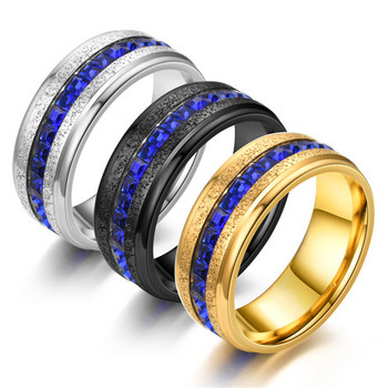 8MM пръстен от неръждаема стомана унисекс пръстен с кубичен цирконий и сапфир за жени Изящни годежни аксесоари Бижута от неръждаема стомана