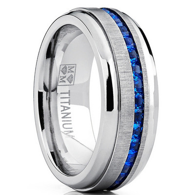 Δαχτυλίδι από ανοξείδωτο ατσάλι 8mm unisex Δαχτυλίδι ζαφείρι κυβικό ζιρκονία για γυναίκες Αξεσουάρ αρραβώνων Κοσμήματα από ανοξείδωτο ατσάλι