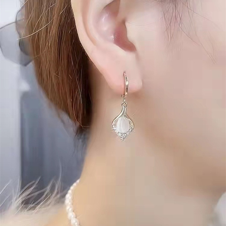 Луксозни бижута Опал Циркон Висящи обеци за жени Сватбена годежна обеца Подарък за Свети Валентин Pendientes Mujer