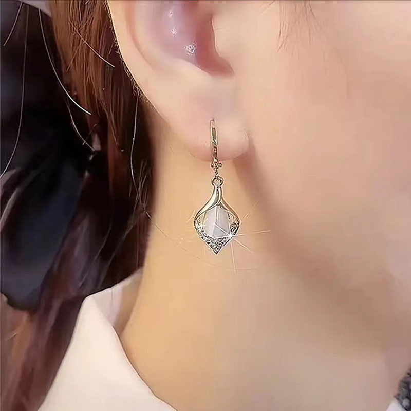 Луксозни бижута Опал Циркон Висящи обеци за жени Сватбена годежна обеца Подарък за Свети Валентин Pendientes Mujer