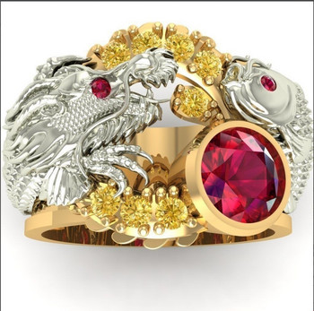 Κοσμήματα μόδας 2023 Ανδρικό δαχτυλίδι για άντρες κοσμήματα για πάρτι με στέμμα, σταυρωτό φτερό, επιχρυσωμένο, έγχρωμο κράμα