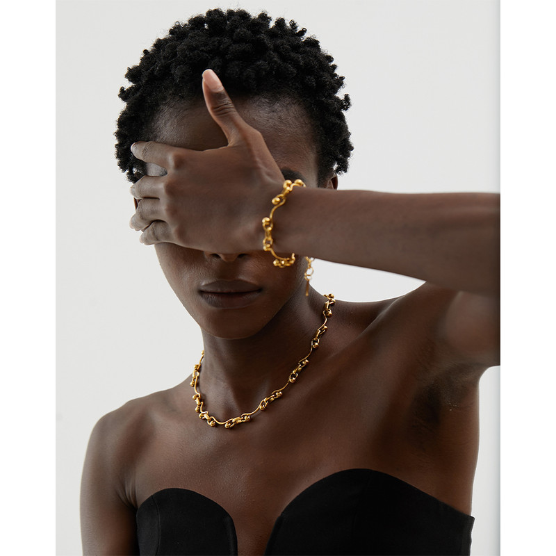 Yhpup Nový nerezový oceľový retiazkový náhrdelník bez zašpinenia, sada šperkov, prívesok, módny obojok pre ženy