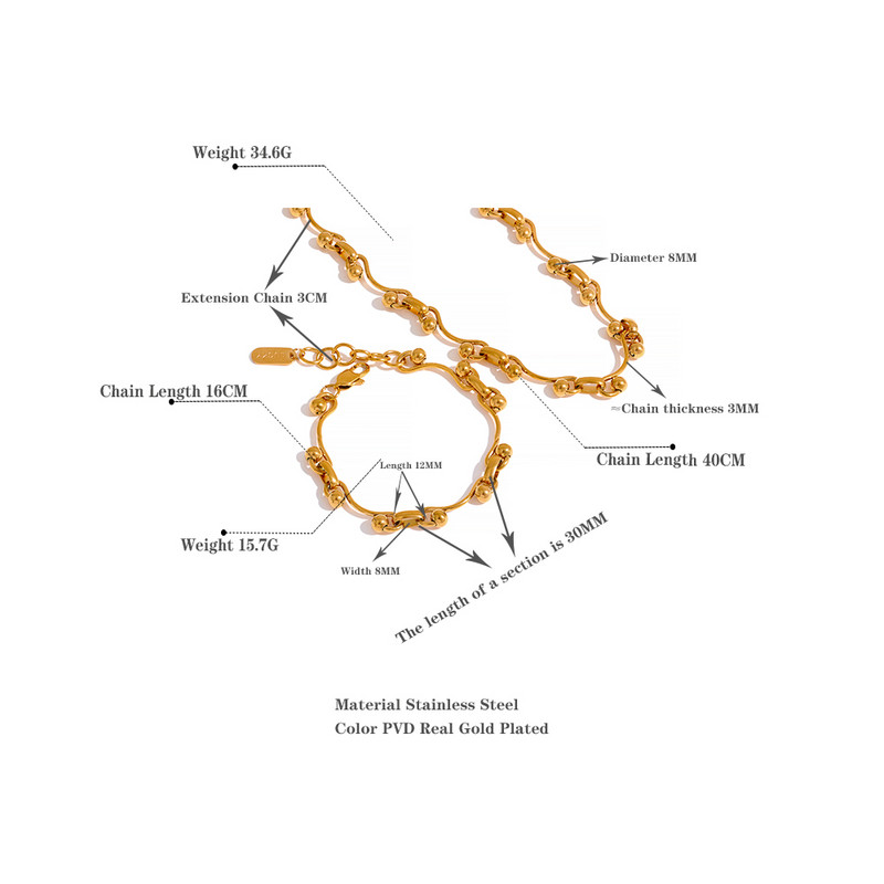 Yhpup Nový nerezový oceľový retiazkový náhrdelník bez zašpinenia, sada šperkov, prívesok, módny obojok pre ženy