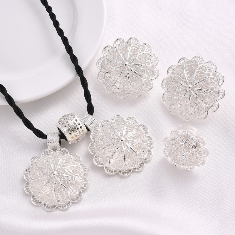 Etiópske nové módne strieborné šperky sada retiazkových náušníc 24k zlatá farba africké eritrejské Habesha vintage svadobné nevesty šperky