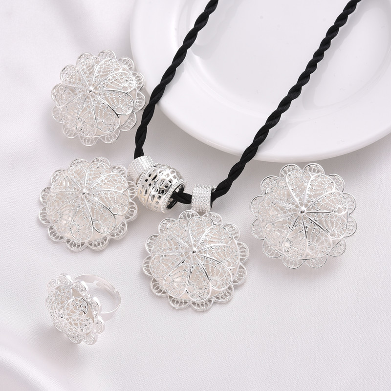 Etiópske nové módne strieborné šperky sada retiazkových náušníc 24k zlatá farba africké eritrejské Habesha vintage svadobné nevesty šperky