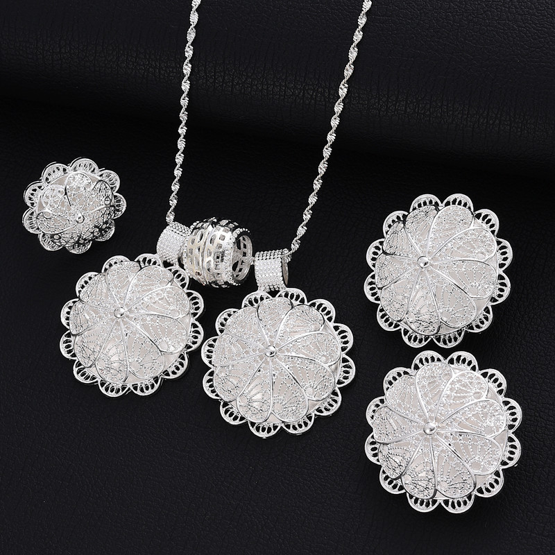 Etiópske nové módne strieborné šperky sada retiazkových náušníc 24k zlatá farba africké eritrejské Habesha vintage svadobné nevesty šperky