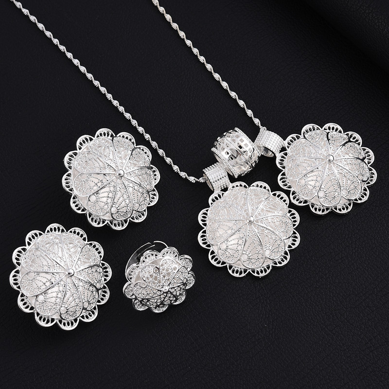 Etiópske nové módne strieborné šperky sada retiazkových náušníc 24k zlatá farba africké eritrejské Habesha vintage svadobné nevesty šperky