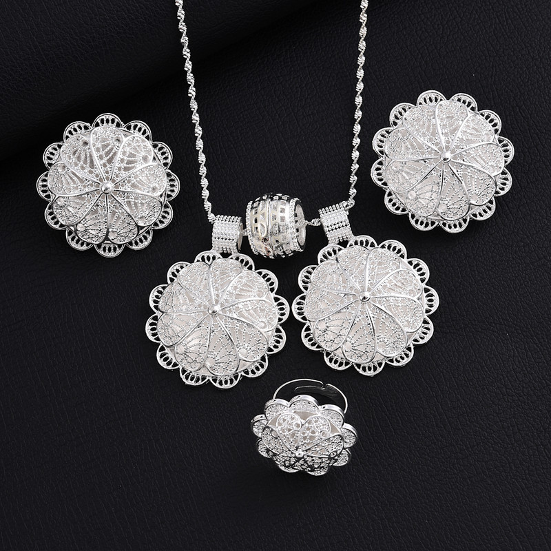 Etiópske nové módne strieborné šperky sada retiazkových náušníc 24k zlatá farba africké eritrejské Habesha vintage svadobné nevesty šperky