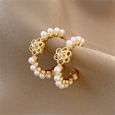 Nové trendy v kórejskom štýle s perlovými náušnicami v tvare srdca, roztomilé kvetinové náušnice s kamienkami pre ženy, módne šperky, darčeky k narodeninám.