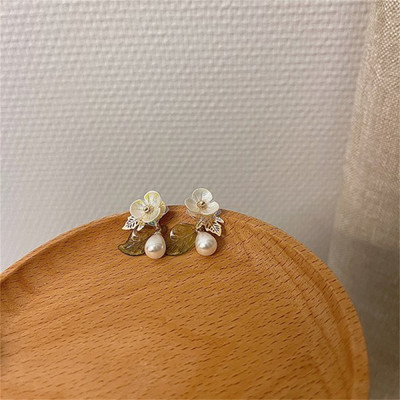 Nové trendy v kórejskom štýle s perlovými náušnicami v tvare srdca, roztomilé kvetinové náušnice s kamienkami pre ženy, módne šperky, darčeky k narodeninám.