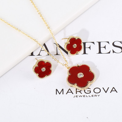 Zlrcon Flowers Flve Leaf Žiedlapiai Moterims Gražus Saldus Fashlon Papuošalų Rinkinys 2vnt Pakabukas Kaklo papuošalas Auskarai Brldal Glfts Aukštos kokybės