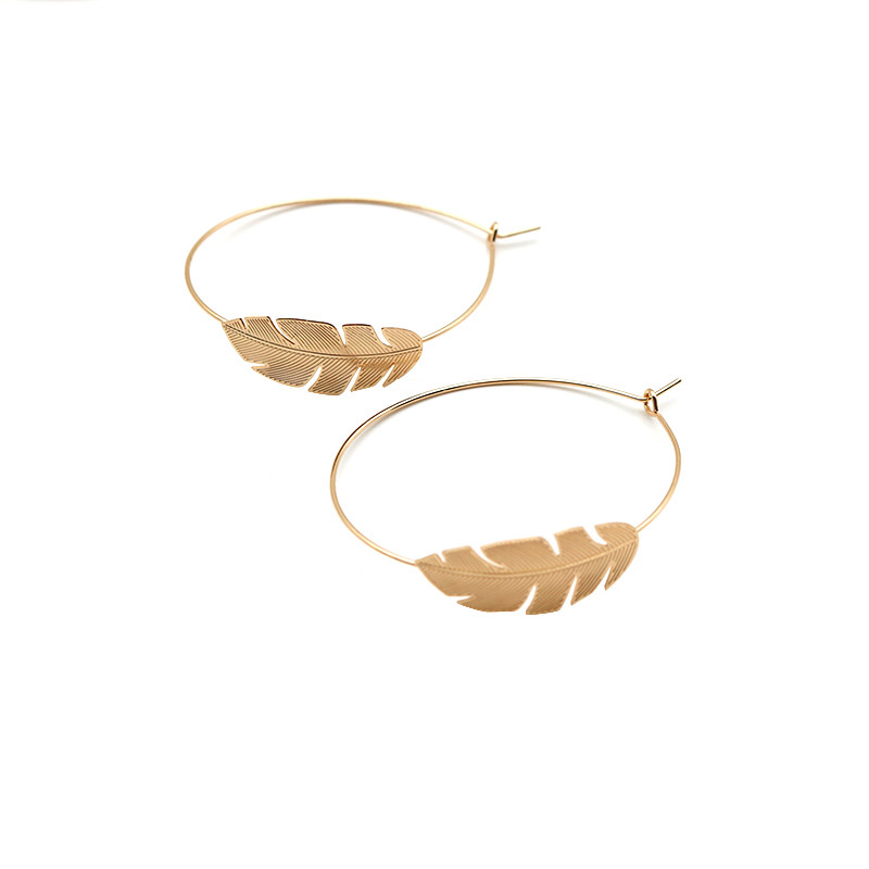 Kruhové náušnice, náušnice s listami, medené listy, šperky, puzetové náušnice, nový štýl, trendy, mosadzná spona, kruhový prvok pre ženy 202177