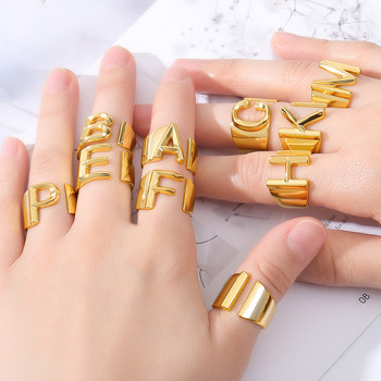 Модни регулируеми отворени начални пръстени за жени Неръждаема стомана AZ пръстен с букви Дамски значими сватбени бижута Подарък 2022 г.
