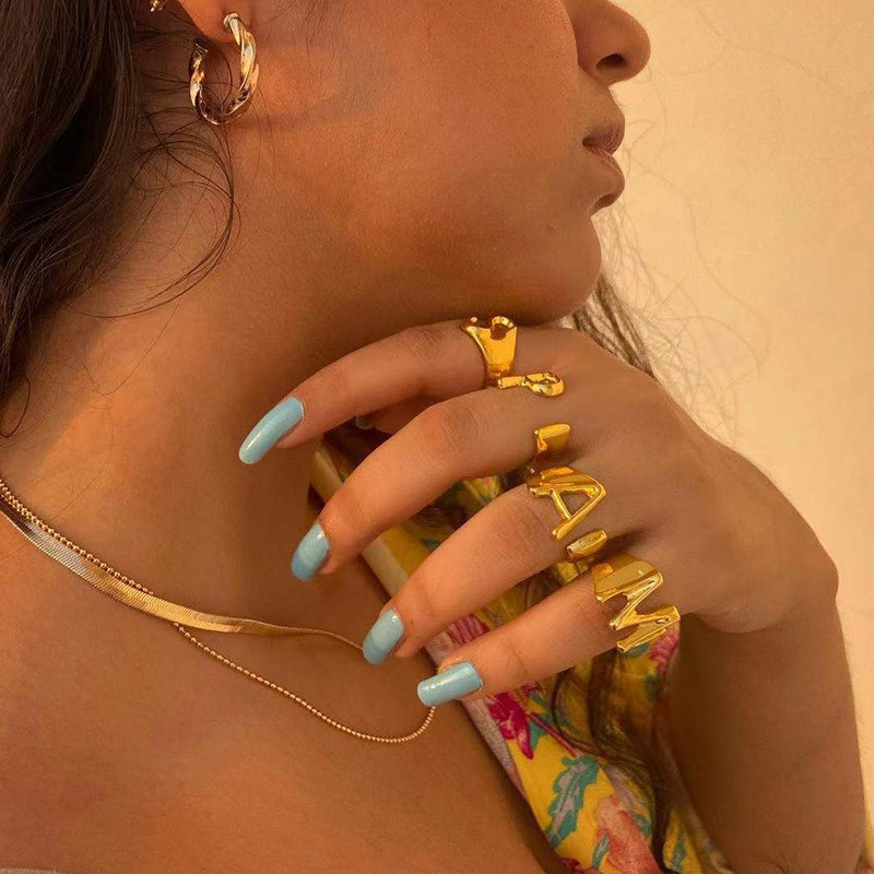 Módne nastaviteľné otvorené iniciály pre ženy z nehrdzavejúcej ocele AZ písmeno prsteň dámy zmysluplné svadobné šperky darček 2022